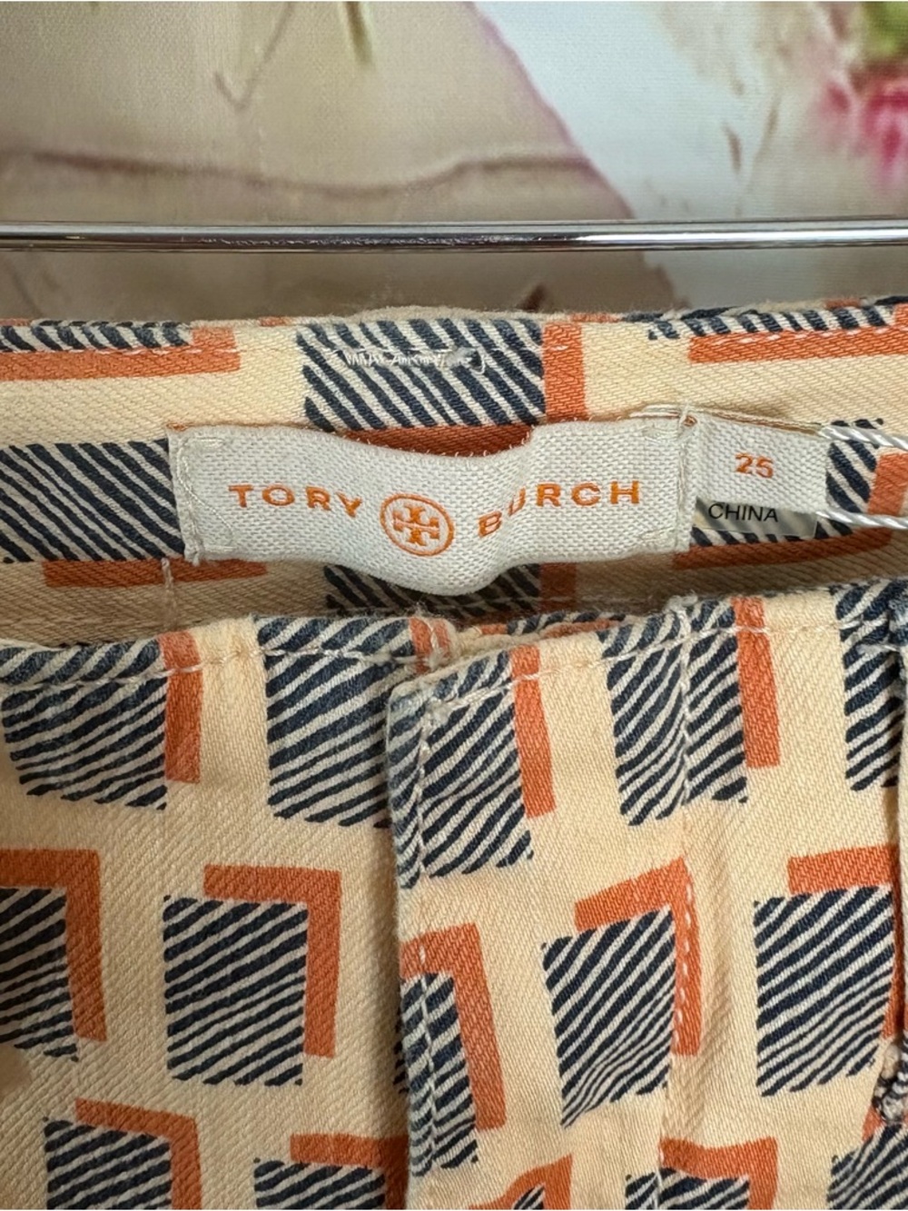 NEW Tory Burch Beige and Navy Geometric Straight-Leg Pants - Picture 10 of 10